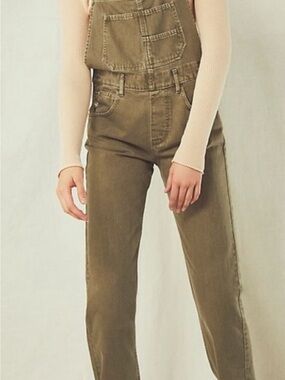 High-Rise Olive Green Women's Denim Overalls
